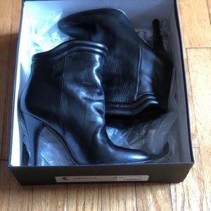 Black leather heeled booties